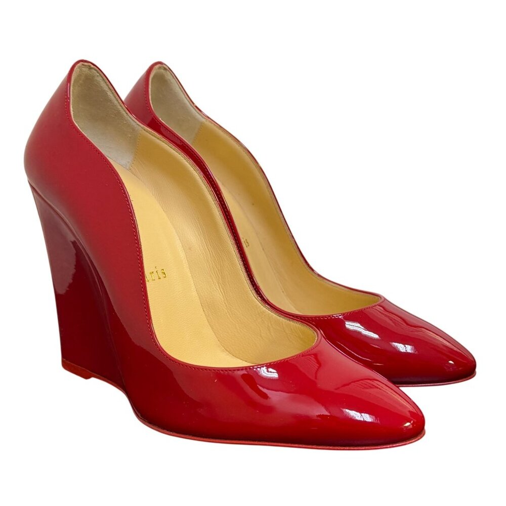 Christian Louboutin Elegant Red Patent Leather Wedge Heels Paris 6 - Picture 2 of 10